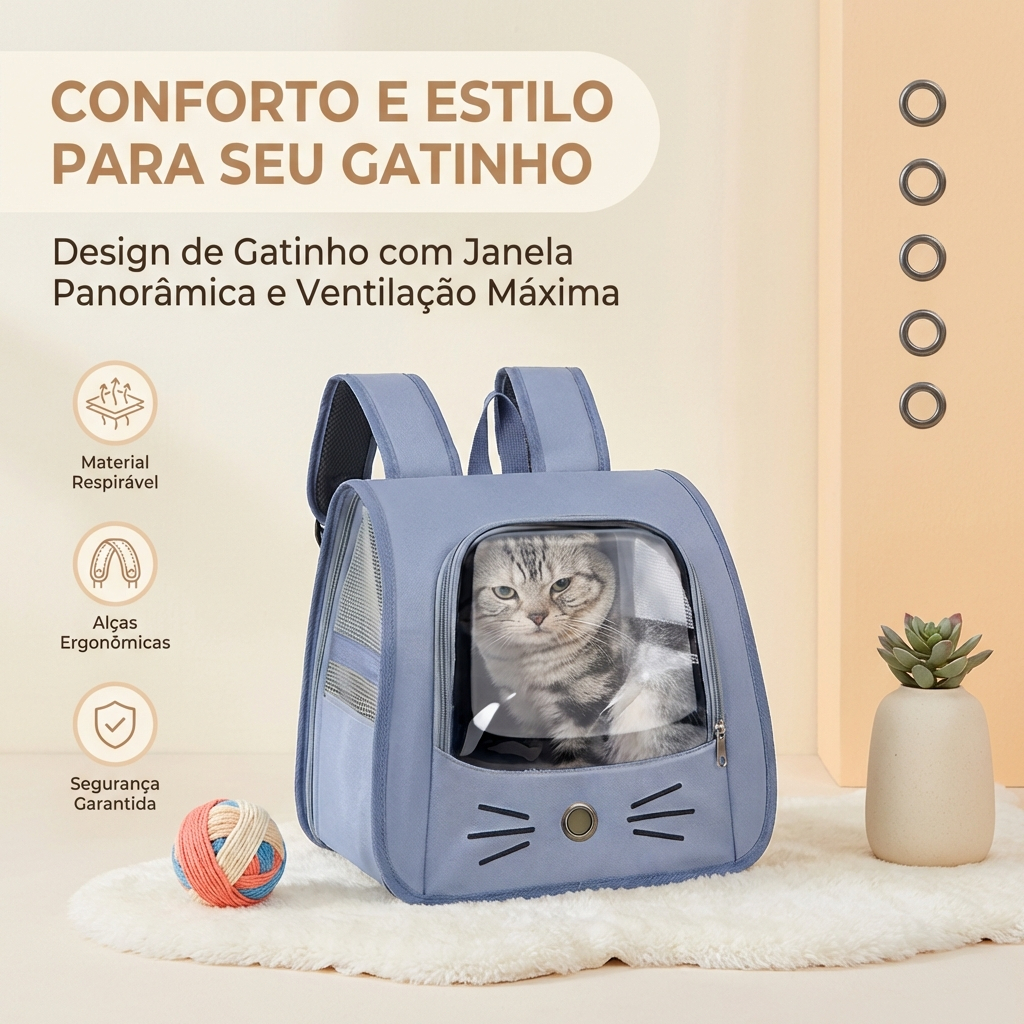 Mochila para transporte de gatos, ideal para uso externo, respirável e portátil, com alças para os ombros
