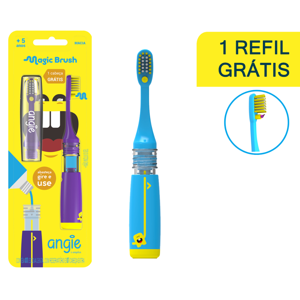 Escova Dental Magic Brush Angie Angelus Com Reservatório - Higiene Bucal Da Criança - Viagem em Oferta na Shopee