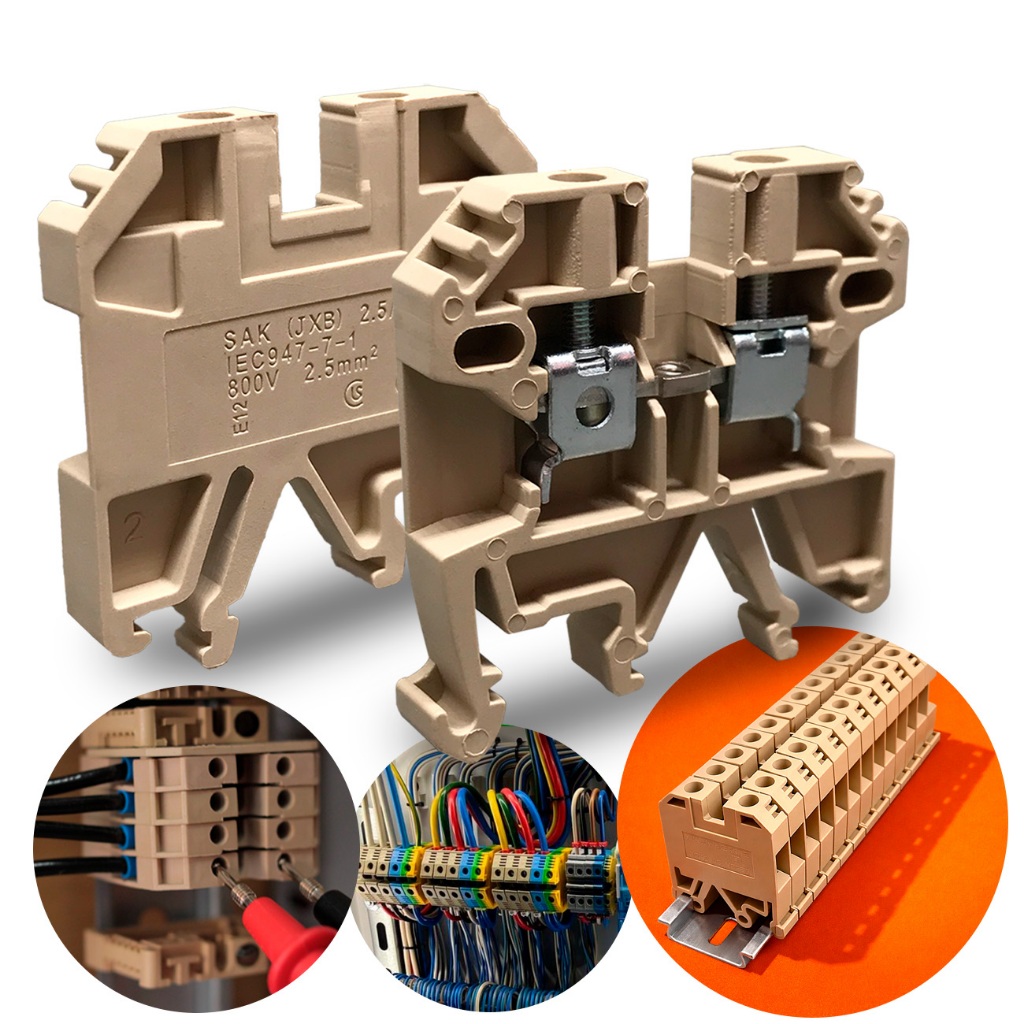 Conector Borne Sak 2,5mm Bege Saki Conector Borne de Passagem Elétrico Fixação Trilho Din