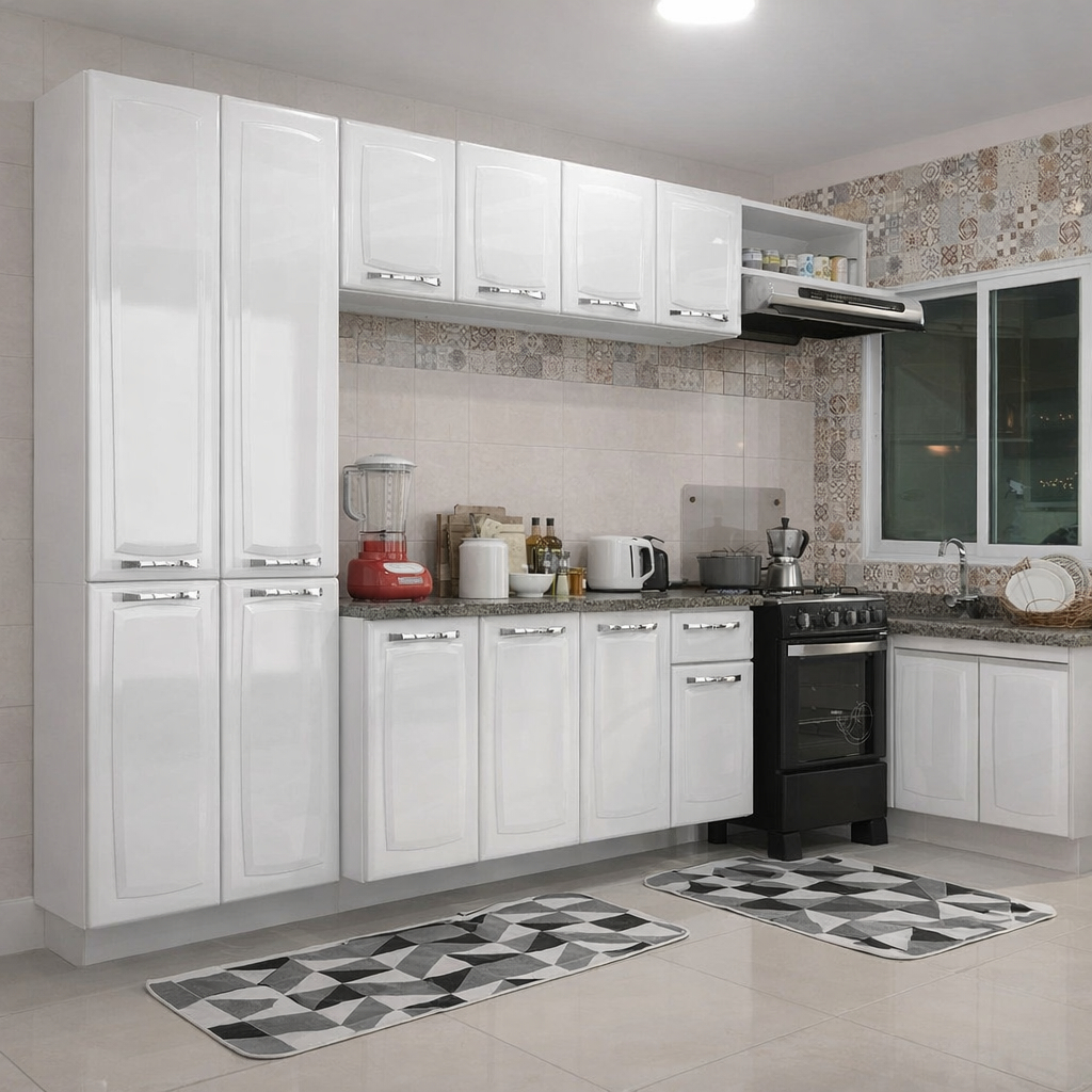 Cozinha Completa Itatiaia Aço Amanda Com Paneleiro Duplo Armário Aéreo e Balcão Branco Nevada em Oferta na Shopee