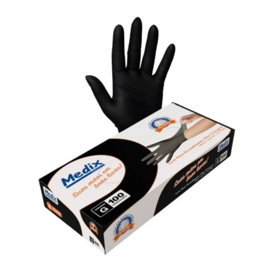 LUVA DESCARTÁVEIS DE NITRILO AZUL ROSA E PRETO SEM PÓ DA MEDIX