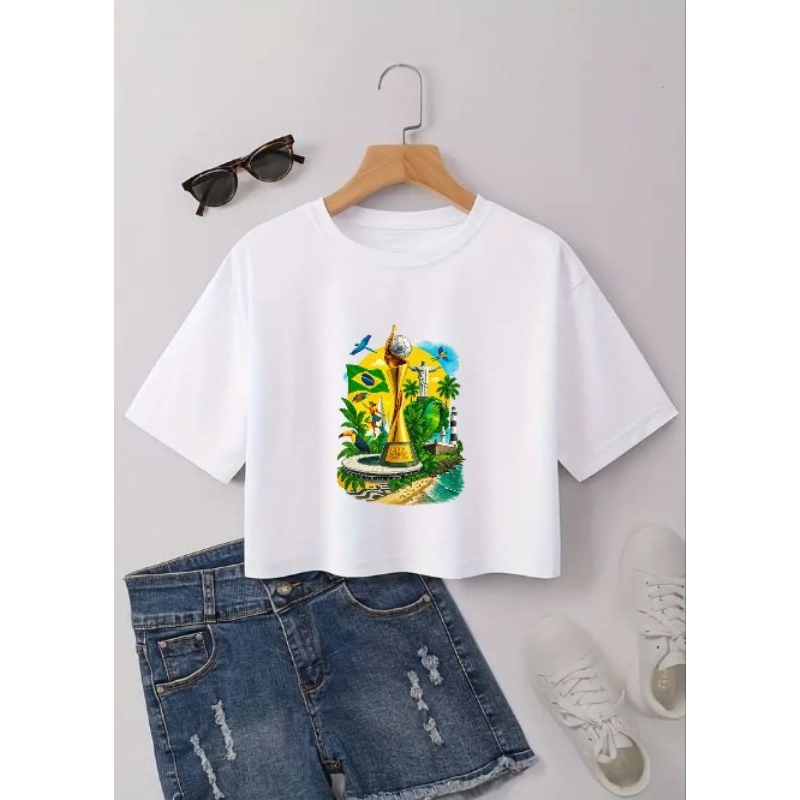 blusa curta tendência promoção estampado jogo futebol esporte clube copa do mundo brasil mulher