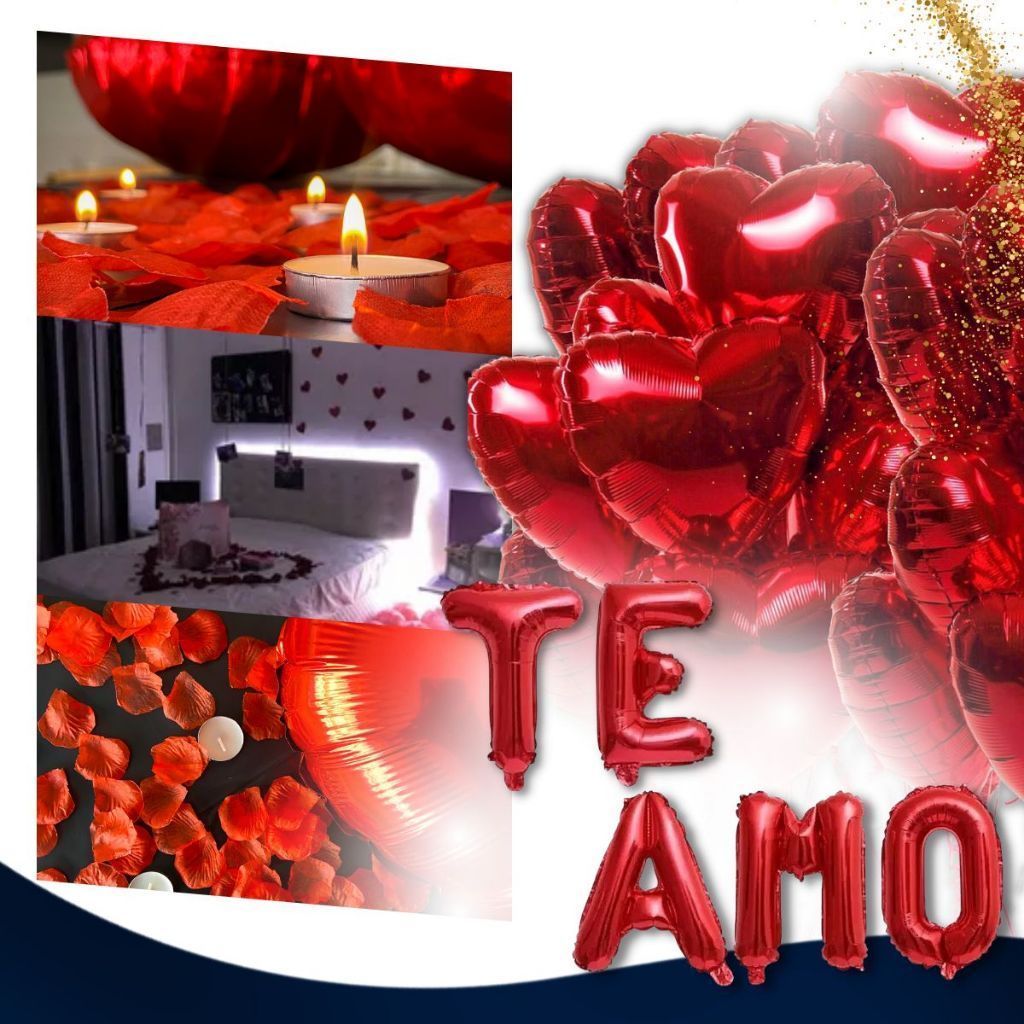 Kit Surpresa Romântica 100 Pétalas 10 Velas 2 Balão + Te Amo