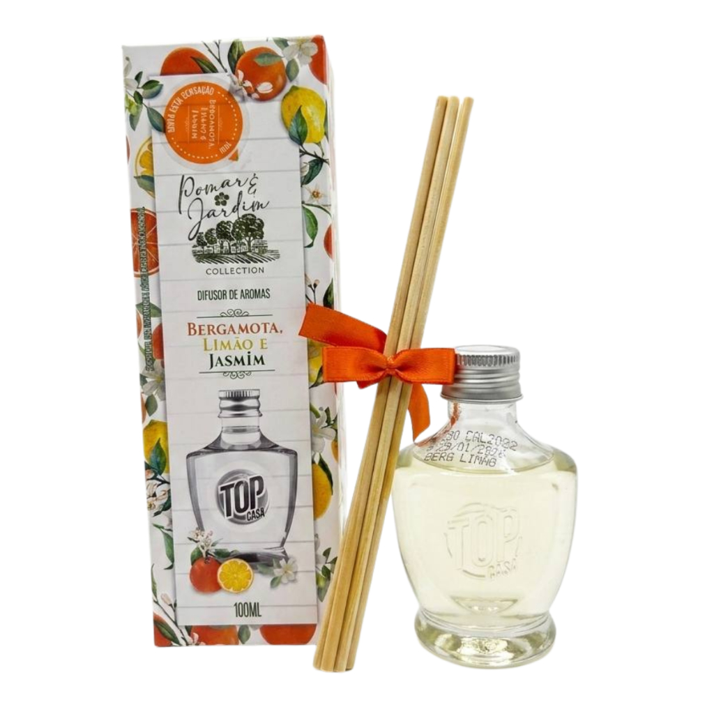 Difusor De Aromas Varetas 100ml Bergamota Limão e Jasmim Aromatizador de Ambiente 100ml Top Casa