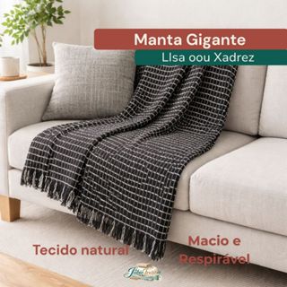 Manta Gigante 100% Algodão Antialérgica 2,40m x 1,70m Lisa ou Xadrez para Sofá e Cama em Oferta na Shopee