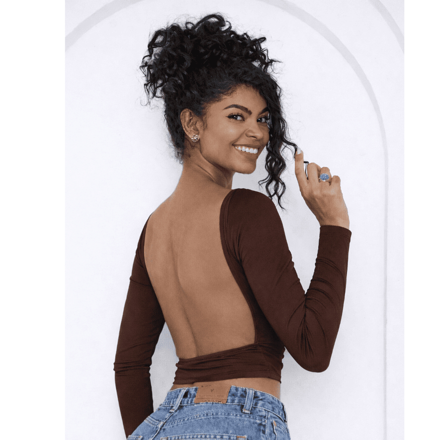 Blusa com Parte de Trás Aberta e Mangas Compridas - Blusa de Manga Longa Com as Costas Abertas · foto 2