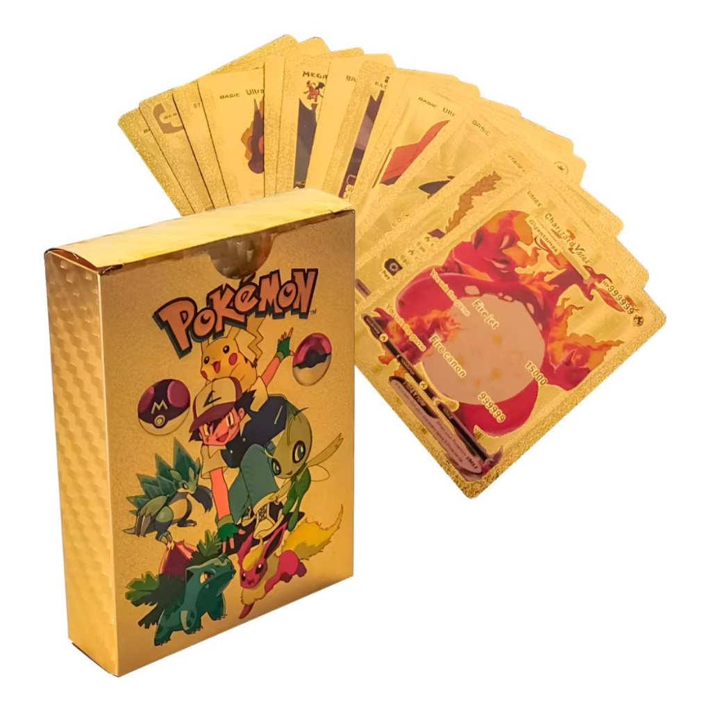 Cartas do Pokémon Packs Gold,Black e Prata Packs com 55 Cartas Premium em Inglês Kit Colecionável Cartas Metalizadas
