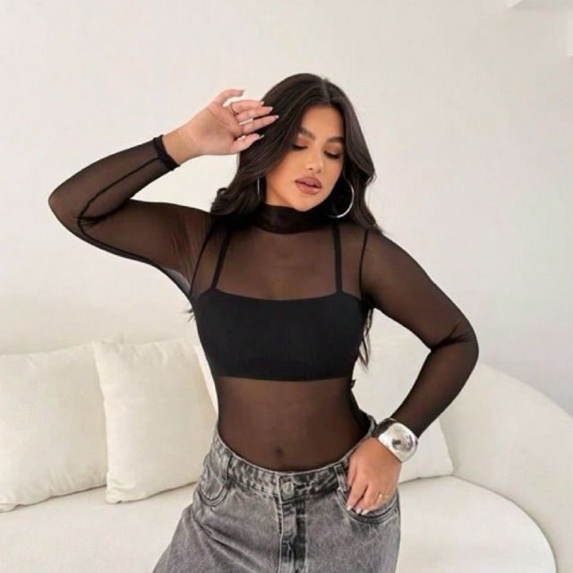 Body Glow Tule Premium Transparente- Manga Longa