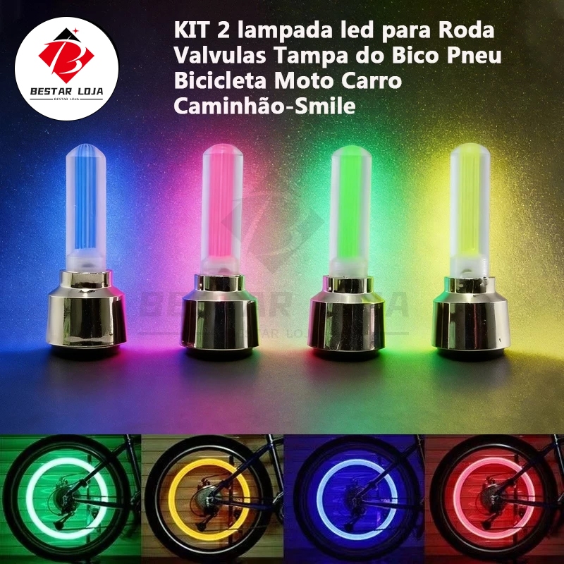 BESTAR LOJA Kit 2 Lâmpadas Led Para Roda Válvula Bico Pneu Bicicleta Moto Carro Caminhão Neon Colorido