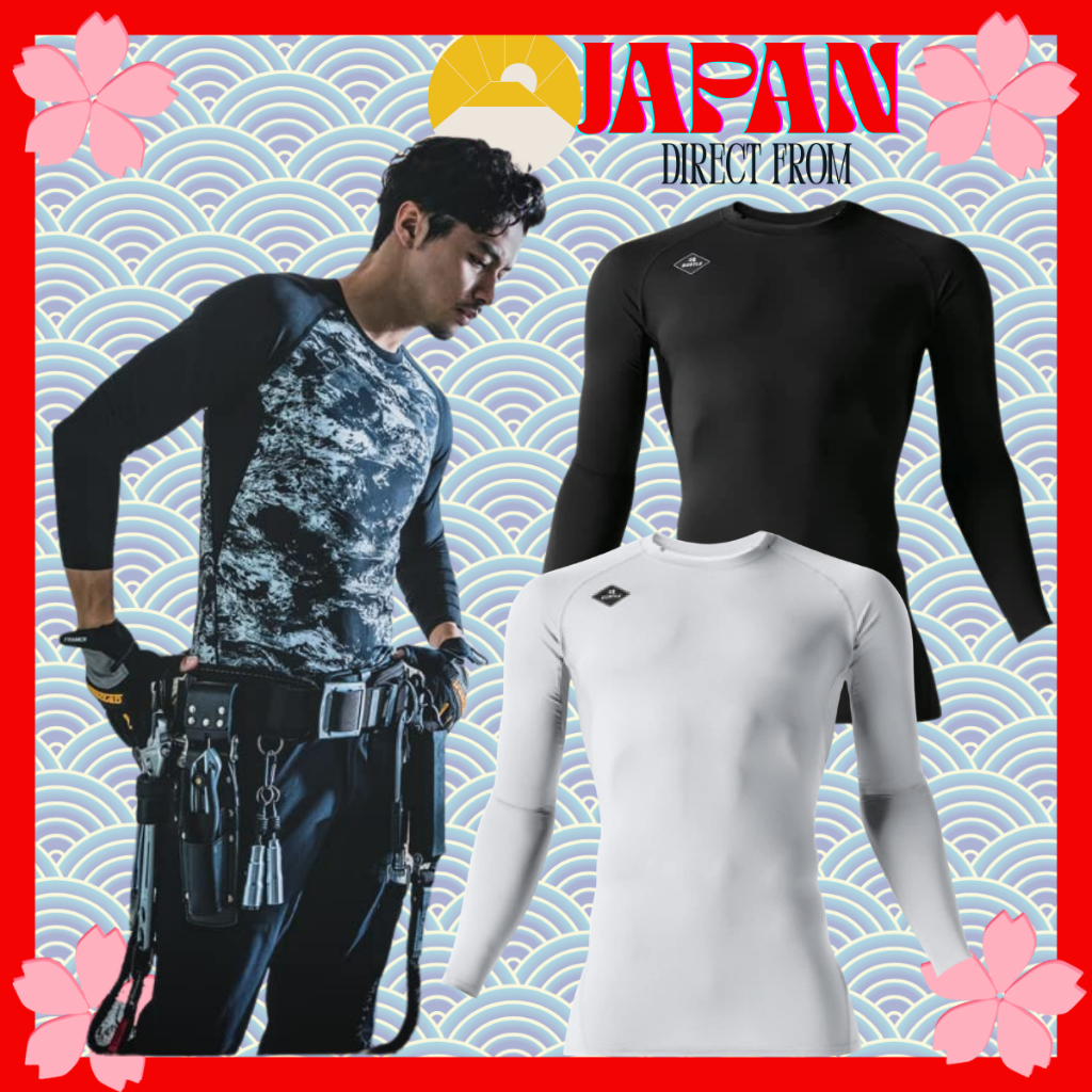 【Importado do Japão】BURTLE Camisa de Compressão Manga Longa Air Fit Camisa Térmica Esportiva S-XXL Preto / Branco 4070