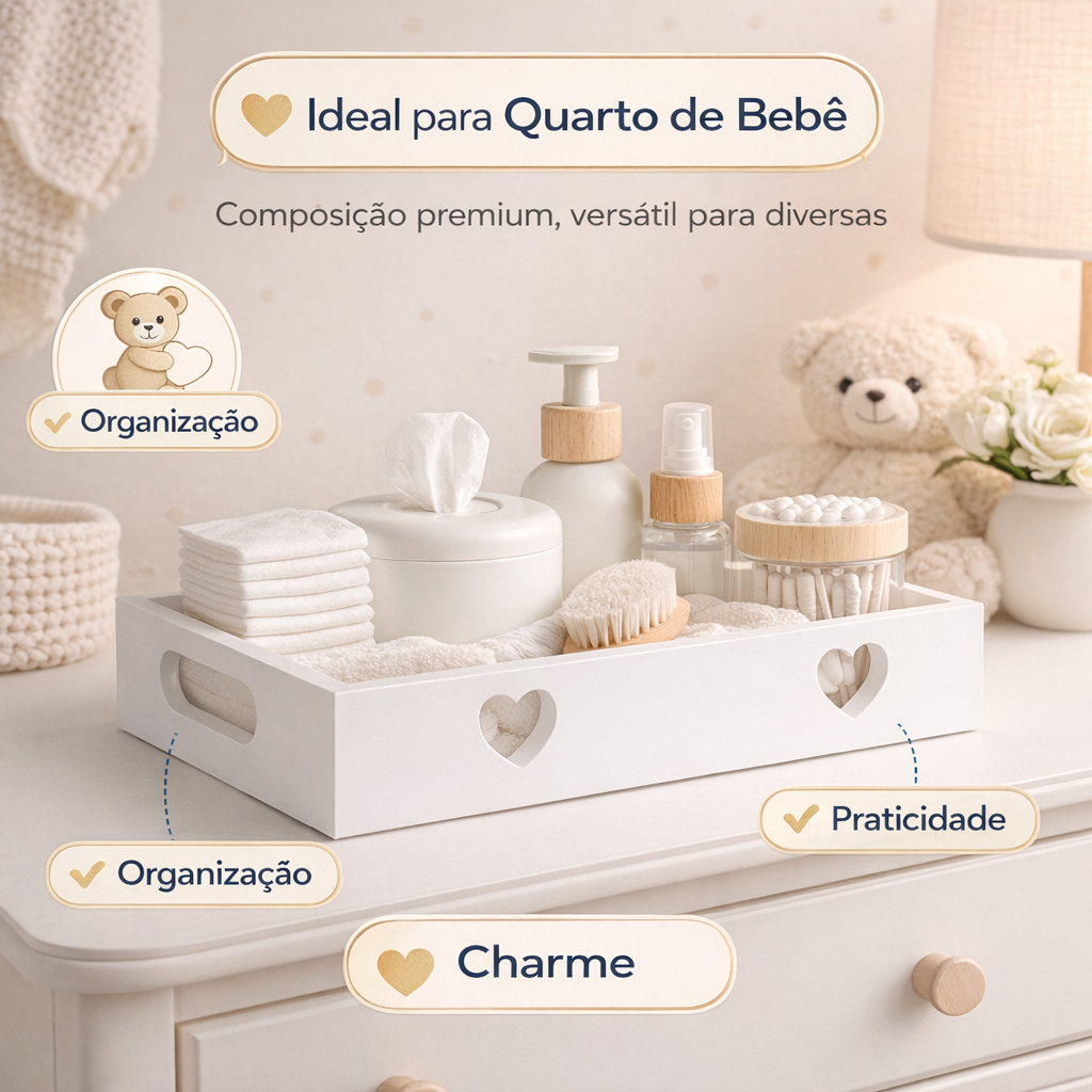 Bandeja Coração, Amor, Branca p/ Utilidade, Presente, Café da Manhã