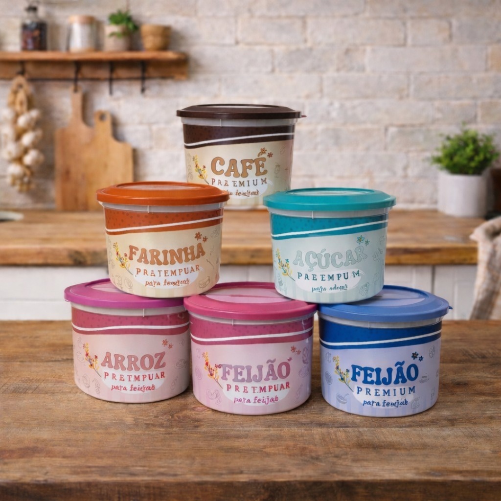 Kit 5 Potes De Mantimentos Plástico Herméticos - Potes Tapoer Cozinha- Porta Mantimentos 2 litros Casa Decoração