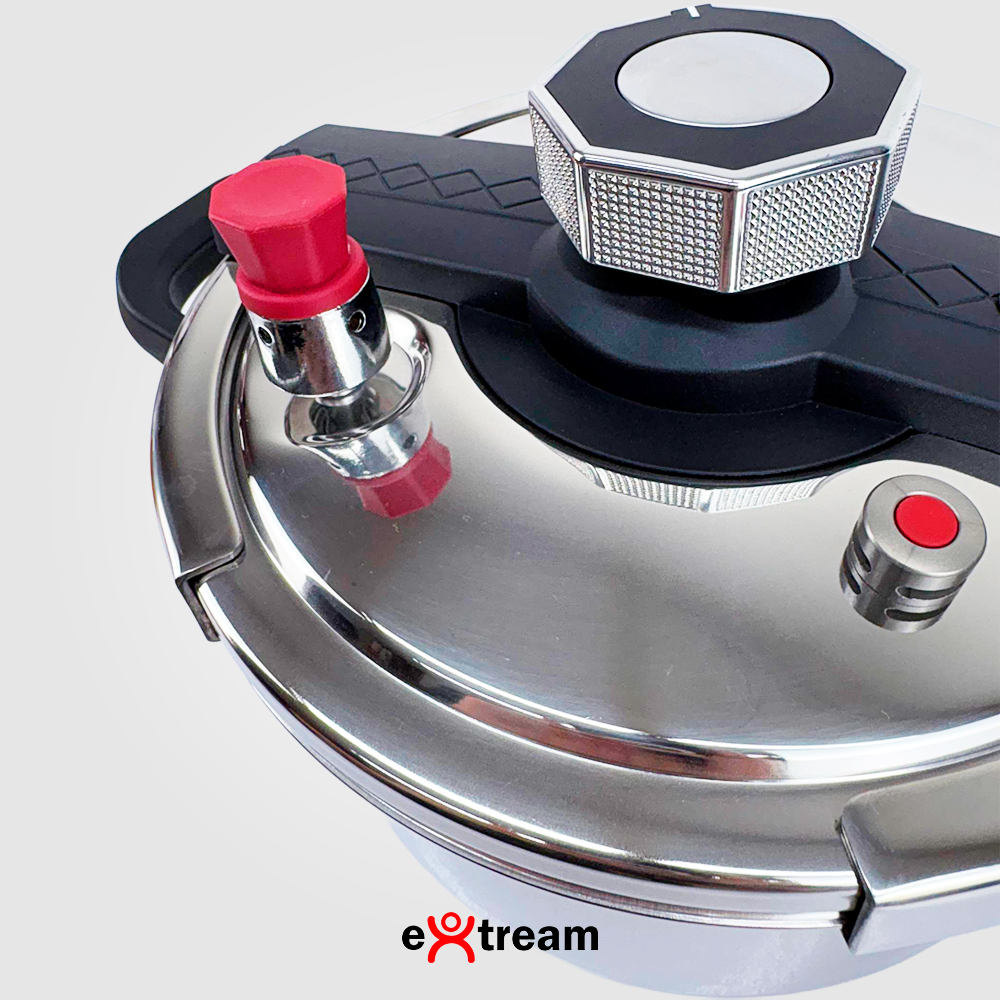 Panela de Pressão Aço Inox Fundo Triplo SecureLock Pro Extream Indução e Gás - 4,5L 6,2L 8L Fechamento Externo · foto 2