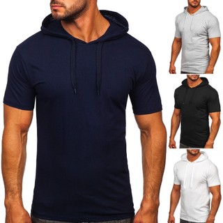 Camiseta Blusa Camisa com capuz manga curta malha algodão estiloso