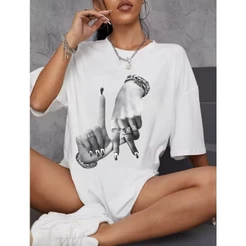 Camiseta 100%Algodão oversized Gola Redonda Temática Y2K Los Angeles - Estampa de Gestos e Letras envio rapido