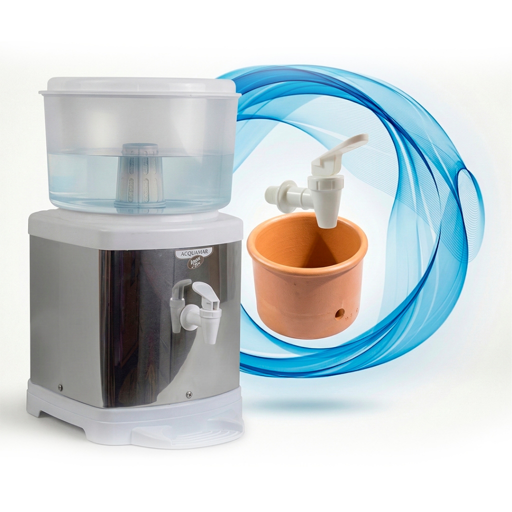 Bebedouro de Água com Filtro de Barro e Suporte em Inox - 6 Litros - Acquamar em Oferta na Shopee