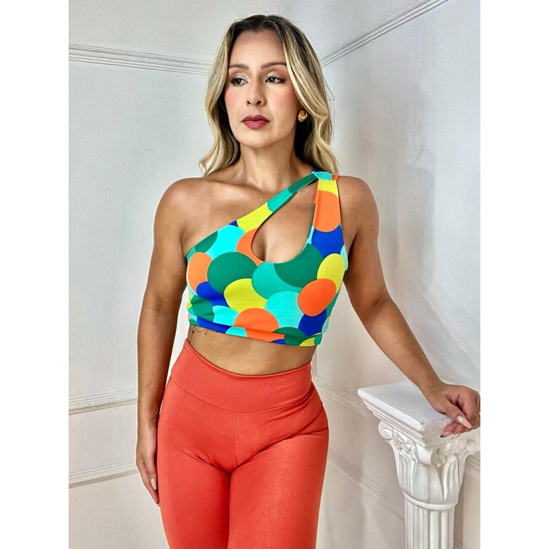 Conjunto Fitness Feminino Academia Legging Cintura Alta + Top Ombro Só Estampado Roupa de Treino Moda Fitness