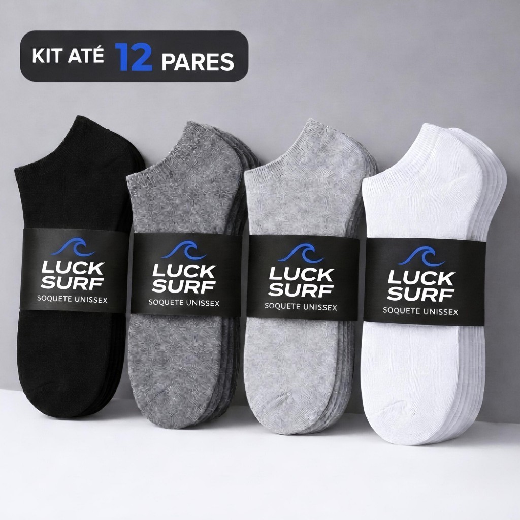 Kit até 12 Pares Meias Soquete Unissex Luck Surf Macia Confortável Kit até 12 Pares Meias Soquete Unissex Luck Surf Macia Confortável