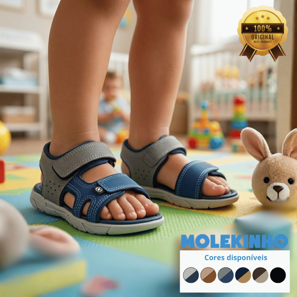 Sandália Papete Molekinho Casual Menino Confortável Napa Calce Fácil Tira Colante Slide Original