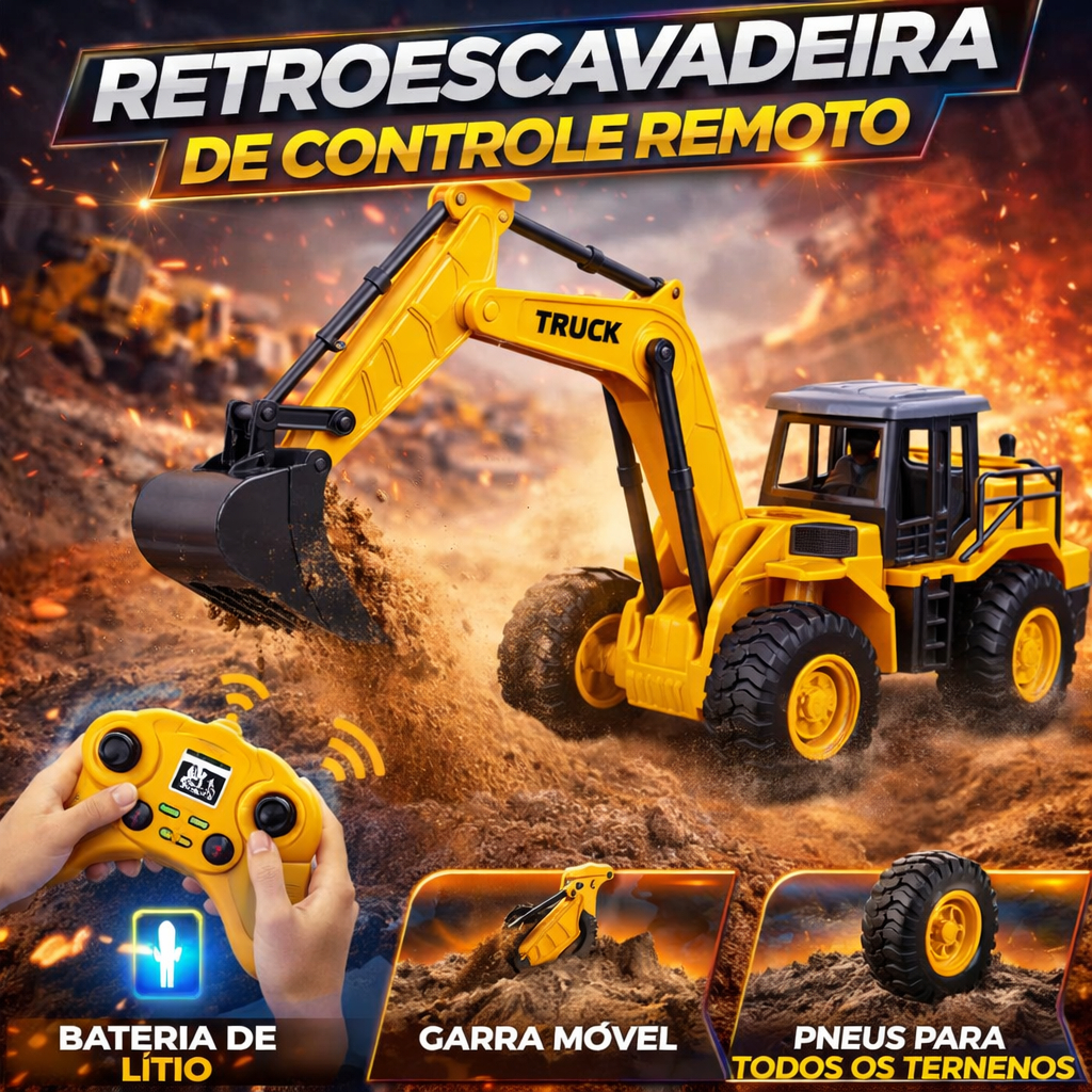 Escavadeira de Controle Remoto Recarregável 11 Canais 2.4G Trator Brinquedo Esteira e Pá Móvel