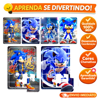 Kit 4 Jogos Quebra Cabeça Educativo Infantil SONIC em madeira para meninos em Oferta na Shopee