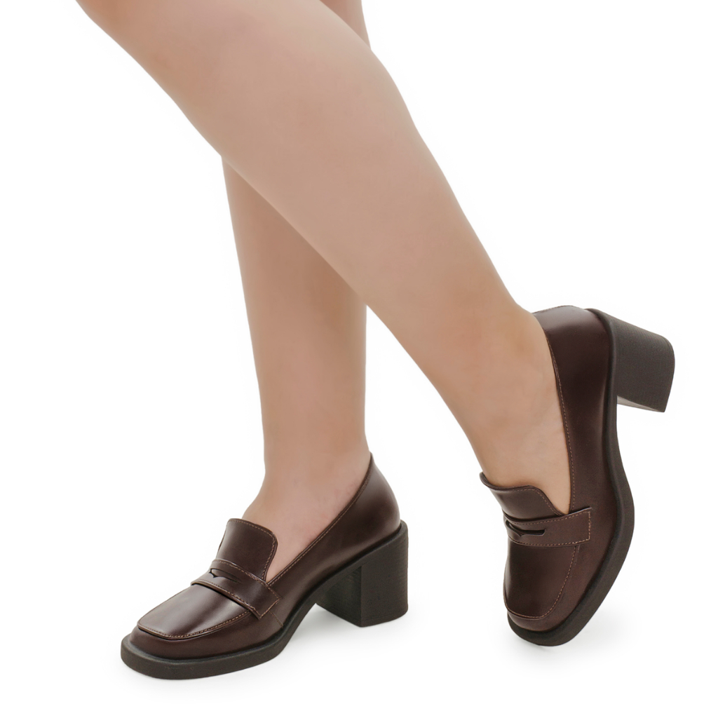 Mocassim Feminino Salto Bloco Médio Estilo Loafer Com Pala Elegante Confortável 21025 · foto 2
