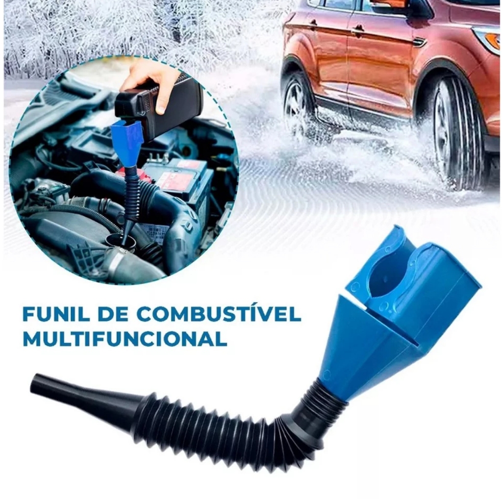 Funil Flexível Universal para Galão com Adaptador de Óleo e Combustível com Bico Alongado
