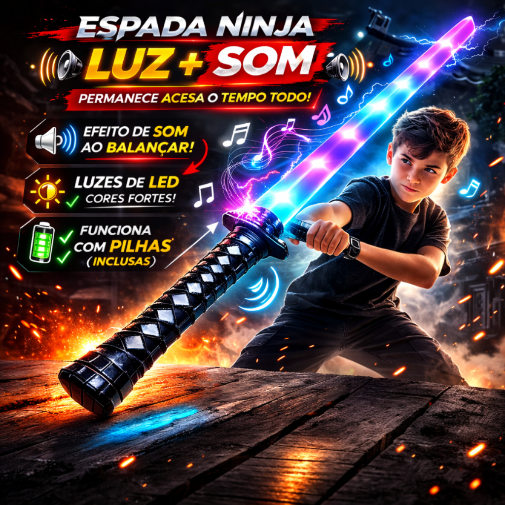 Espada Brinquedo Luz E Som Ninja Samurai Com Sensor Movimento em Oferta na Shopee