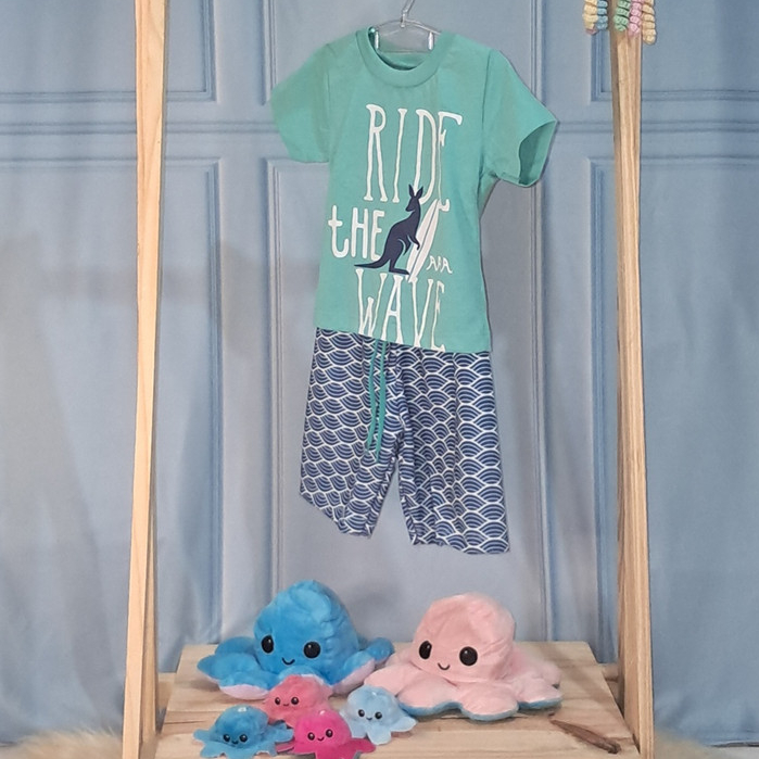 Conjunto Infantil Menino Verão Ride The Wave Kangulu - Tamanhos 1 ao 3 - Camiseta Algodão + Short Confortável