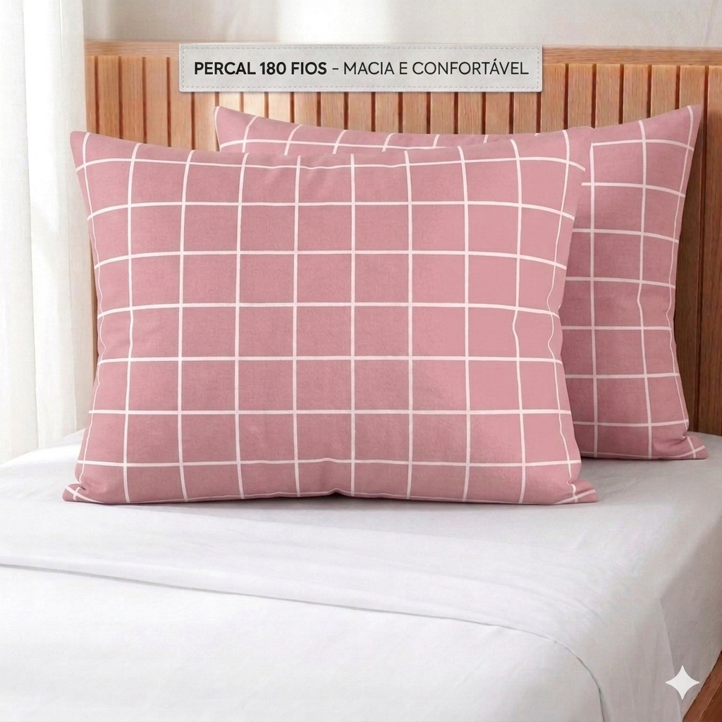 Kit 2 Fronhas Par Percal 180 Fios Algodão 70x50 Estampada Jogo Cama
