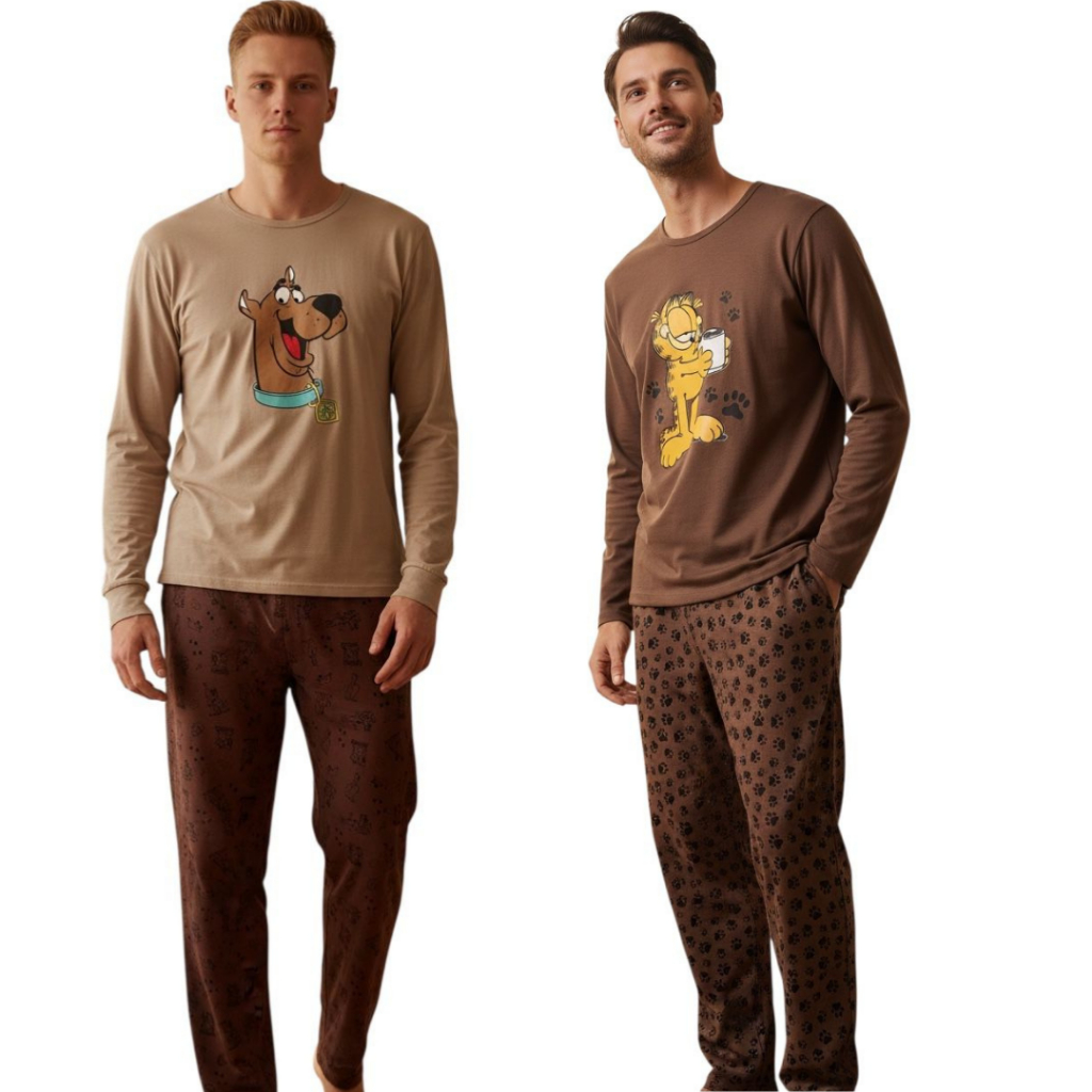 Kit 2 Pijamas Adulto Longo Masculino Poliéster Confortável