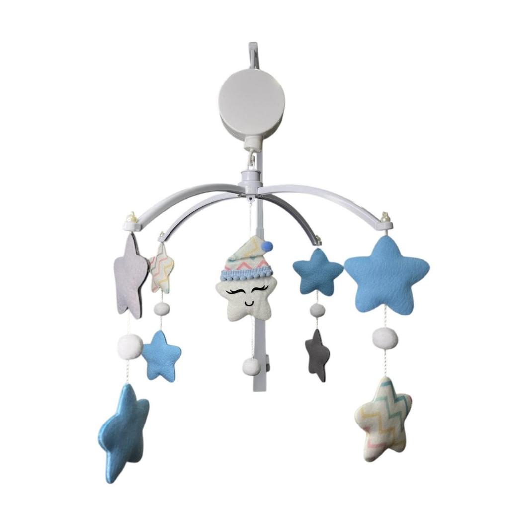 Móbile Musical Giratório para Berço Personalizado, Feito com Feltro Antialérgico - Estrela Dorminhoca Azul