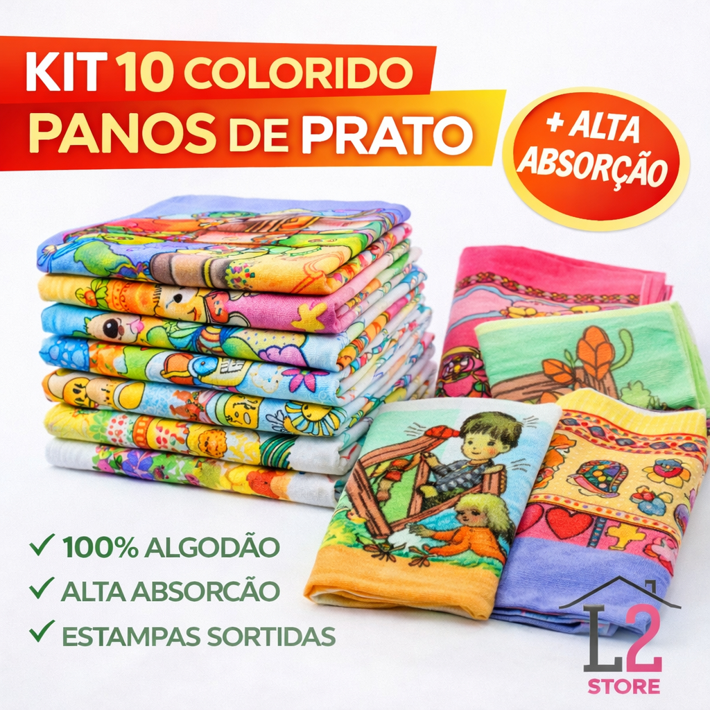 Kit 10 Panos de Prato Estampados Coloridos Algodão Copa Cozinha Alta Absorção em Oferta na Shopee