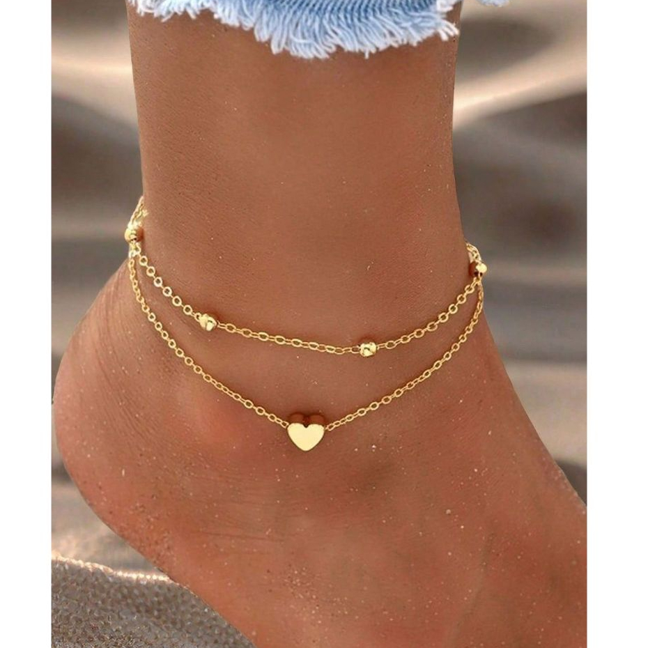Conjunto 2 Tornozeleiras Mini Coração e Bolinha Delicada Banhada a Prata 925 ou Ouro18k em Oferta na Shopee