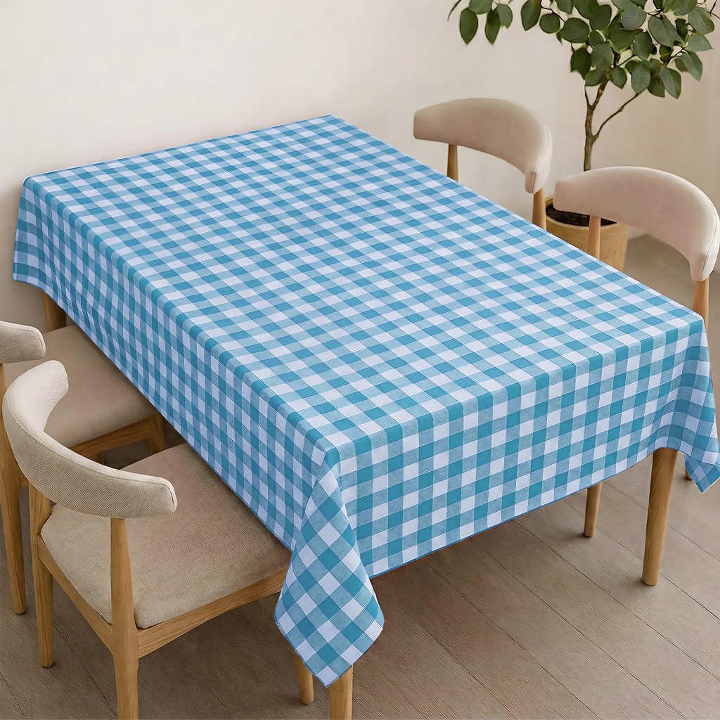 Toalha de Mesa Retangular Xadrez Azul Bebê de 6 até 12 Lugares