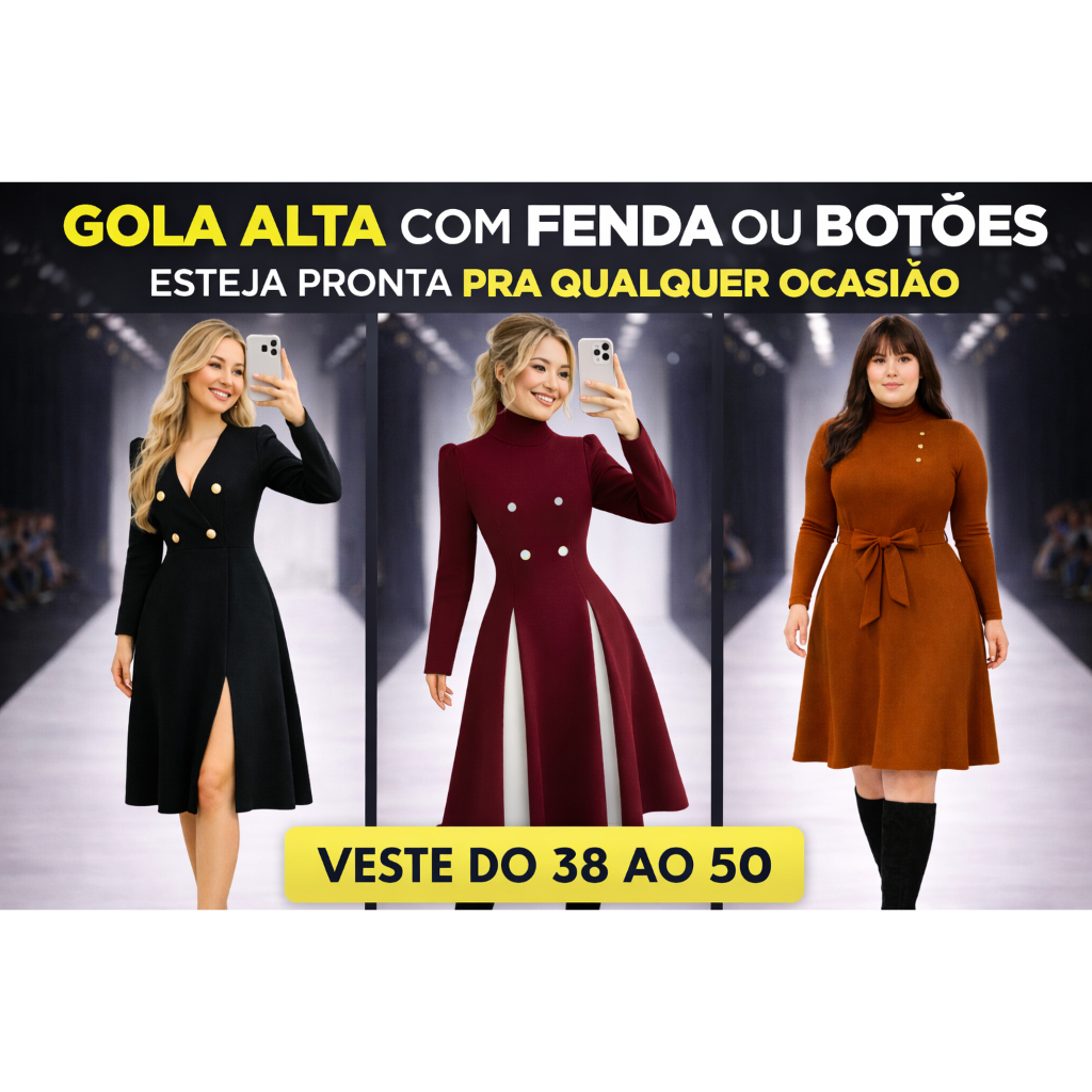 Vestido Moda Evangélica Plus Size Moda París Midi Vestido para Congressos e Festividades Moda Evangélica Luxo