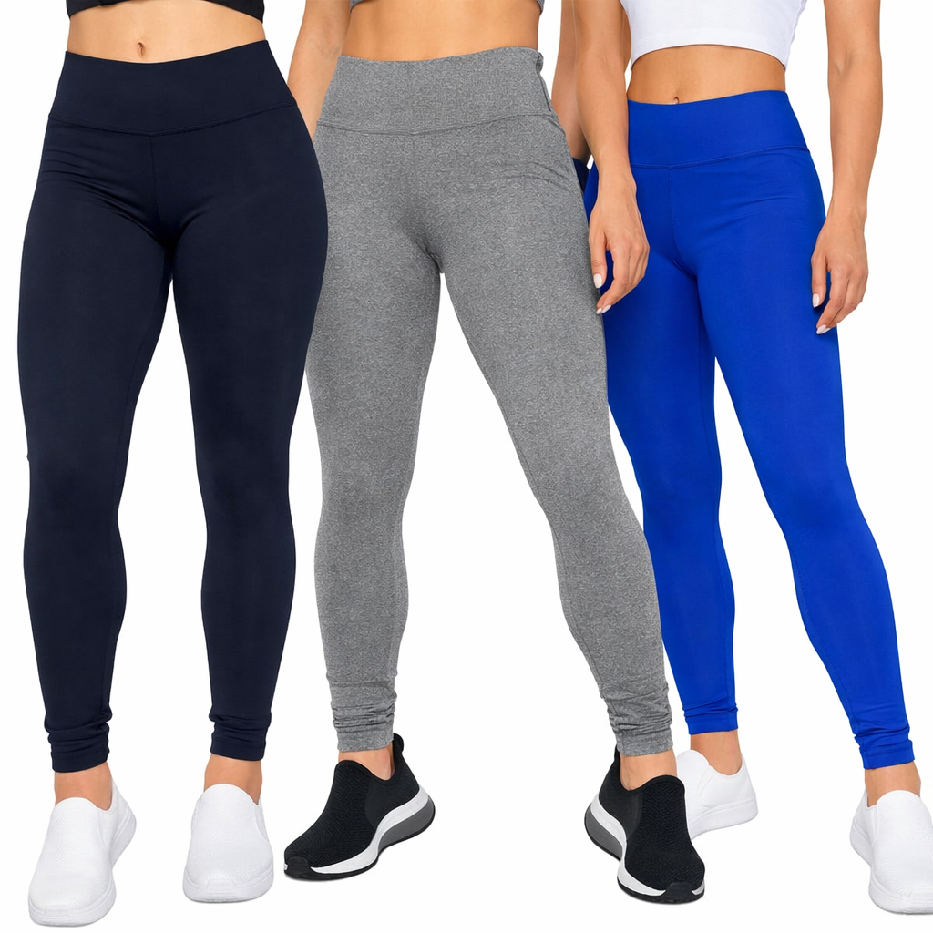 Kit 3 Calças Legging Feminina Fitness Leg Suplex Academia Sem Transparência Levanta Bumbum