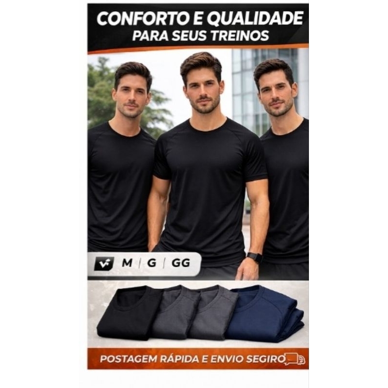 Kit 3 Camisetas Academia Masculina Camisa Dry Fit Premium Slim Básica Anti SUOR, Odor Proteção UV
