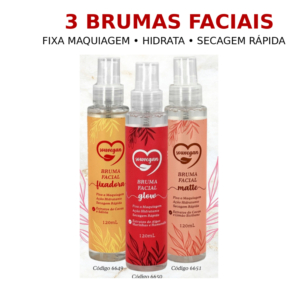 Fixador de Maquiagem Spray Bruma Facial 120ml | Hidrata, Seca Rápido, Efeito Glow ou Matte Vegano