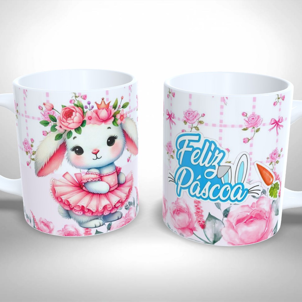 Caneca Personalizada - Páscoa Coelhinha Bailarina Rosa Presente Único e Criativo