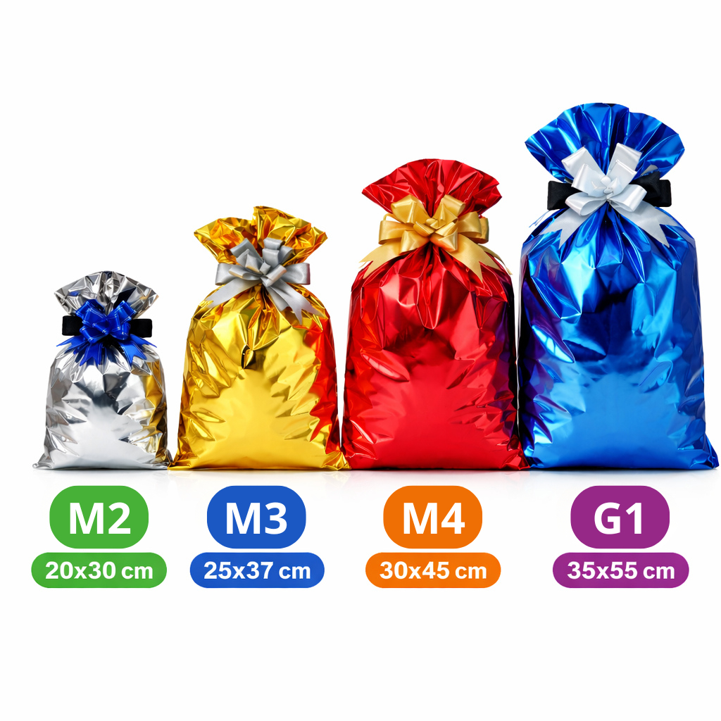 Saco Presente Metalizado 25 Unid Tamanhos M2 20x30 | M3 25x37 | M4 30x45 | G1 35x54 em Oferta na Shopee