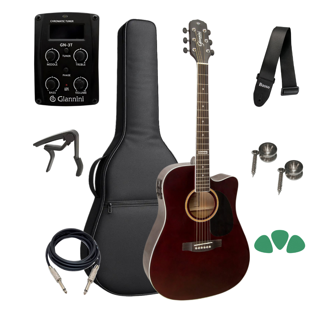 Violão Elétrico Giannini Gf1d Tdw Kit Capa Luxo Acessórios