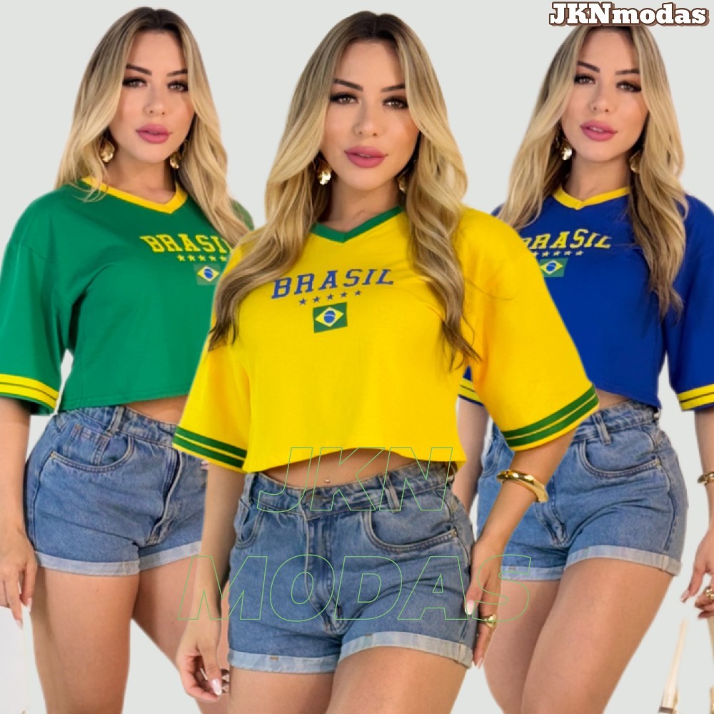 CROPPED oversized feminino BRASIL 100%algodão , COPA do mundo 2026 , moda gringa em Oferta na Shopee
