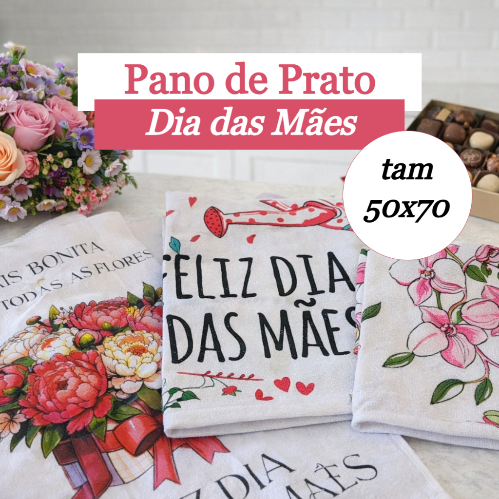 4 Panos de Prato Copa Especial Presente Dia das Mães Estampado 50x70 Pé de Galinha em Oferta na Shopee