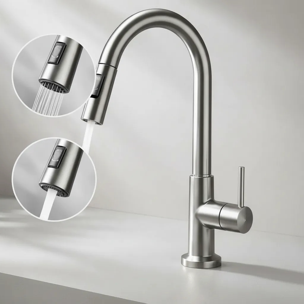 Torneira Cozinha Gourmet Extensível Dois Jatos Pia Bancada Aço Inox Escovado
