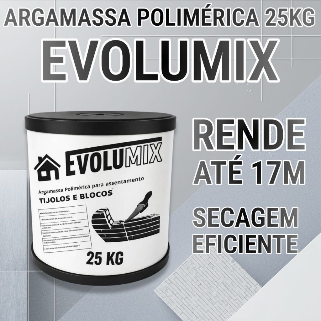 Argamassa Polimérica 25k Evolumix Barrica Estrutura Forte Secagem Rápida Alto Desempenho Menos Peso