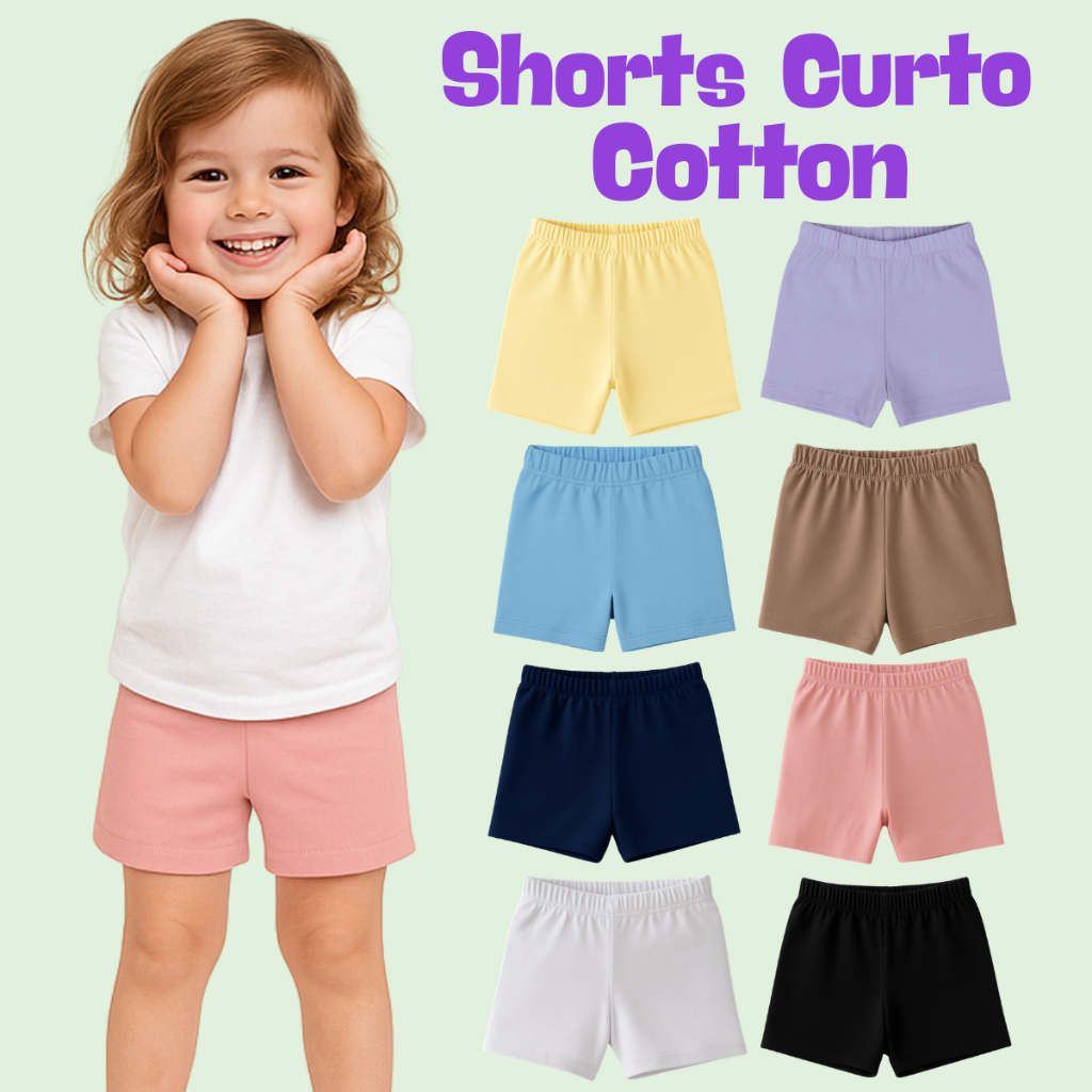 Shorts Curto Cotton Infantil Menina Ideal Para Saias Vestidos Tamanho 1 ao 16