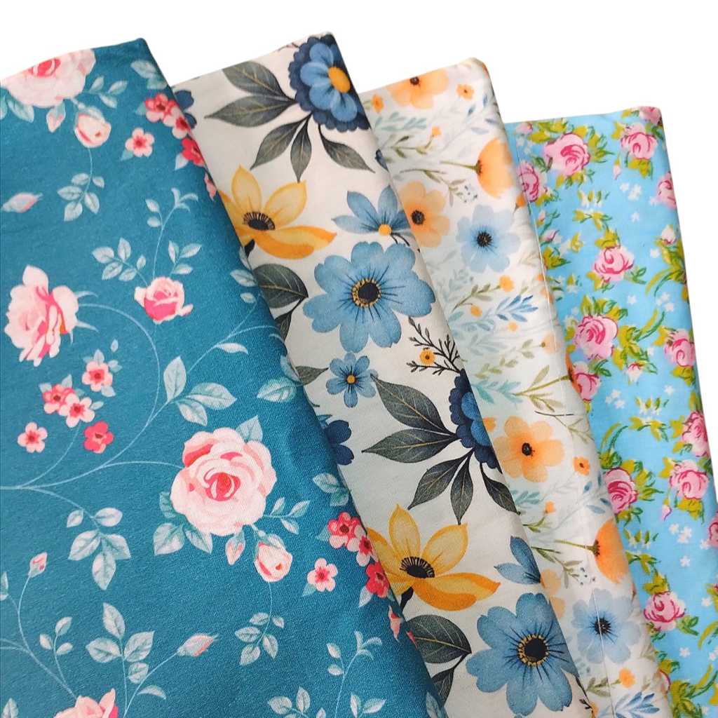 Kit Retalhos 25cm x 50cm Tricoline Floral 100% Algodão