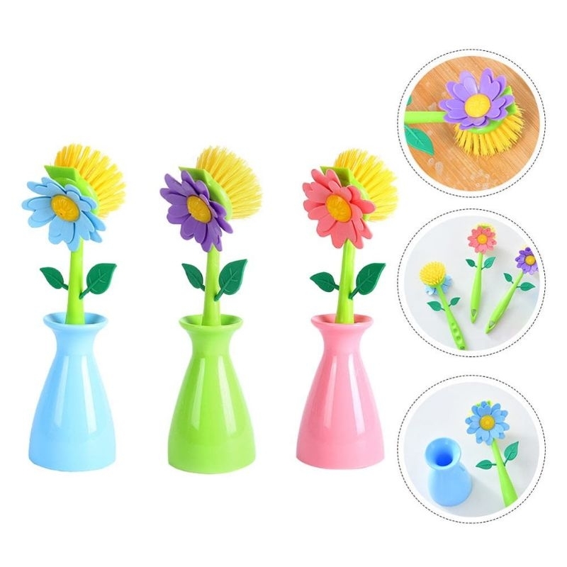 Kit 2 escova De Limpeza Flor Multiuso Pia Cozinha Banheiro Meiga Limpeza