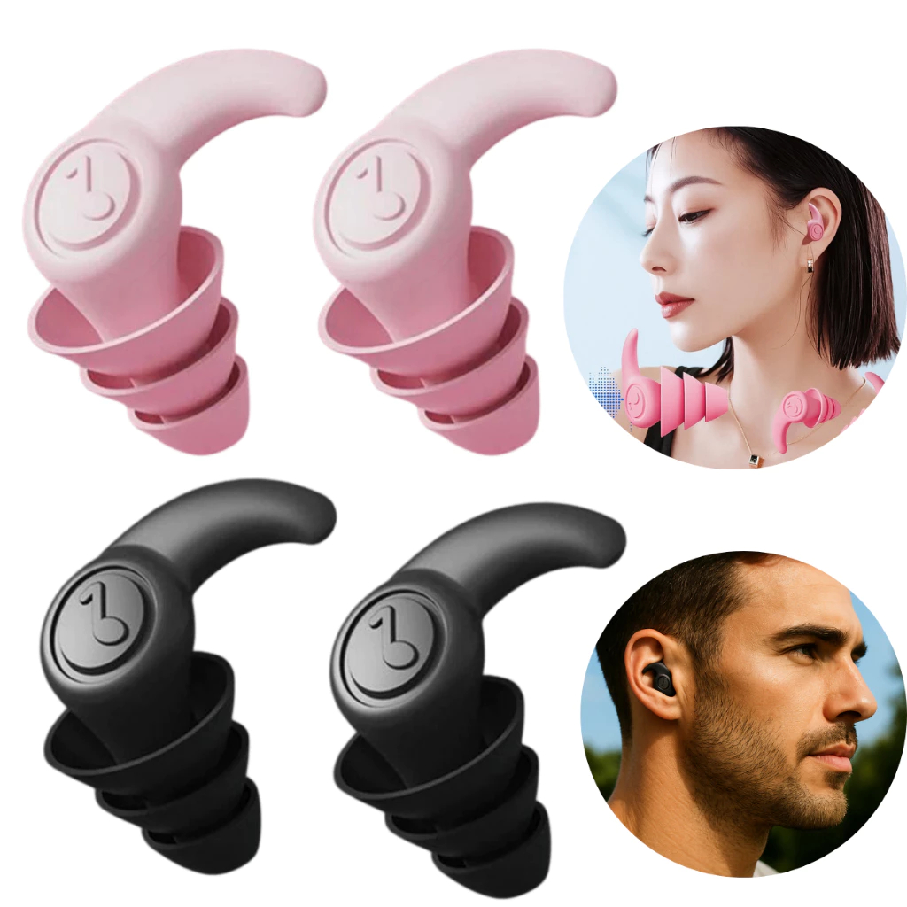 kit 2 Pares de Tampão Ouvido 3 Camadas Antiruído Plug Dormir Natação Estudos Trabalho Protetor Auricular